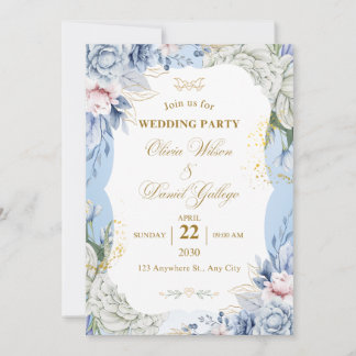 Blue Floral Wedding Invitation Elegant Romantic  Einladung
