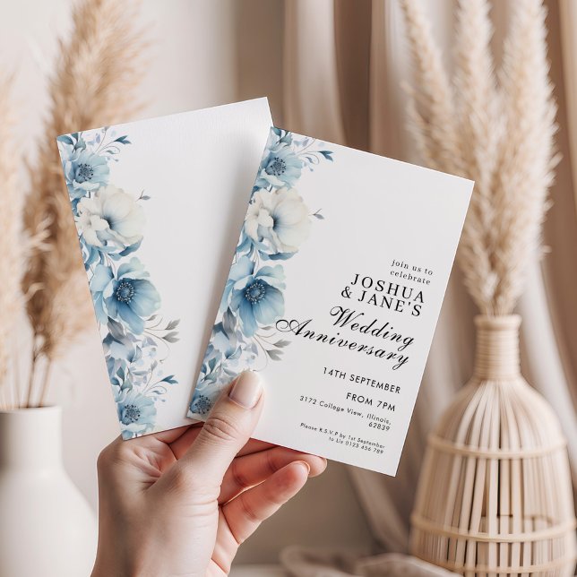 Blue Floral Wedding Jubiläum Einladung (Von Creator hochgeladen)