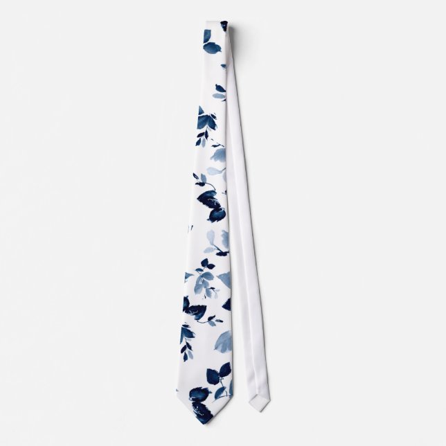 Blue Floral Wedding Necktie Krawatte (Vorderseite)