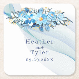 Blue Floral Wedding Paper Untersetzer