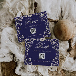 Blue Floral Wedding QR RSVP Karte