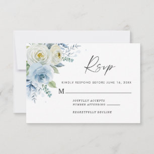 Blue Floral Wedding Response Card RSVP Karte