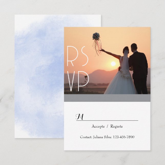 Blue Floral Wedding RSVP Cards (Vorne/Hinten)