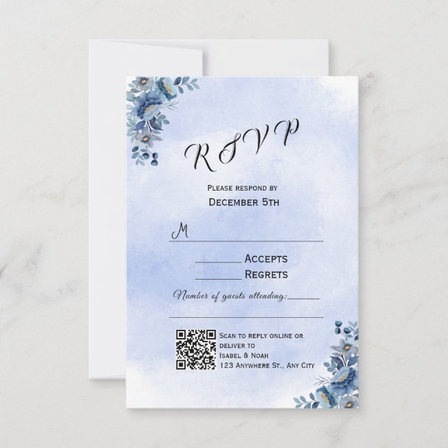Blue Floral Wedding RSVP Cards (Vorderseite)