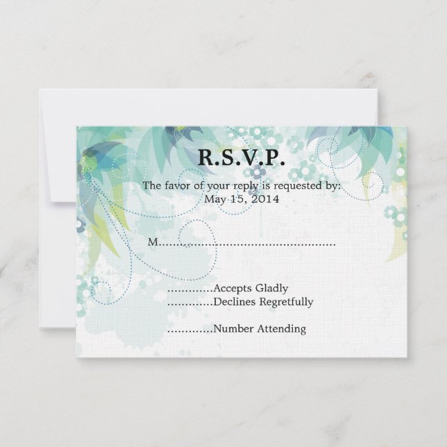 Blue Floral Wedding RSVP Karte (Vorderseite)