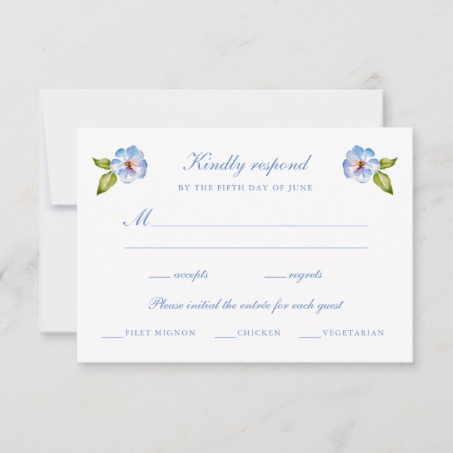 Blue Floral Wedding  RSVP Karte (Vorderseite)
