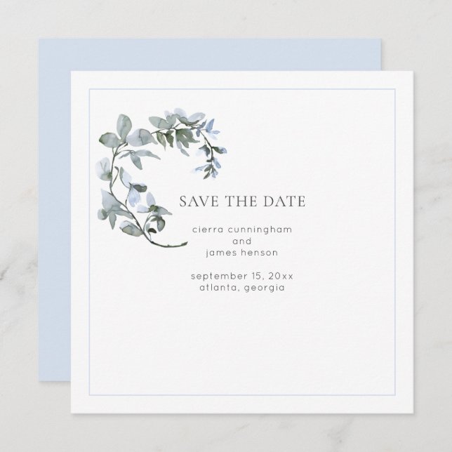 Blue Floral Wedding Save the Date Card (Vorne/Hinten)