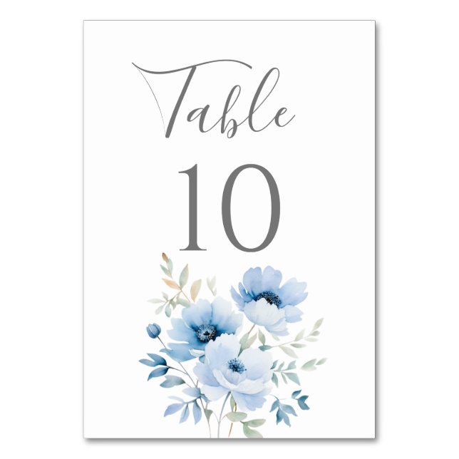 Blue Floral Wedding Tischnummer (Vorderseite)