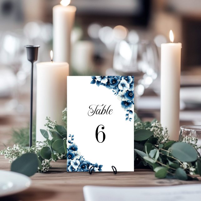 Blue Floral Wedding Tischnummer (Von Creator hochgeladen)