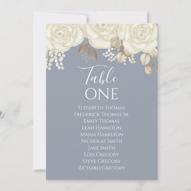 Blue Floral Wedding Tischnummer Elegante (Vorderseite)