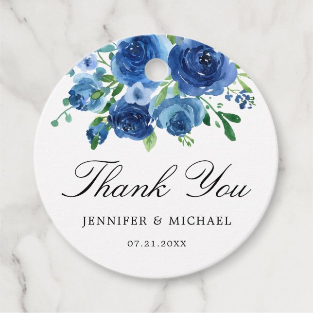 Blue Floral Wedding Vielen Dank für Ihr Interesse  Geschenkanhänger (Vorderseite)