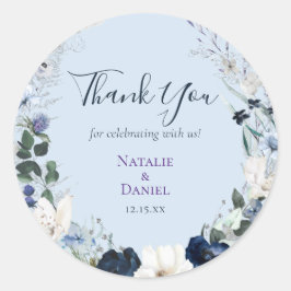 Blue Floral Wedding Vielen Dank Runder Aufkleber