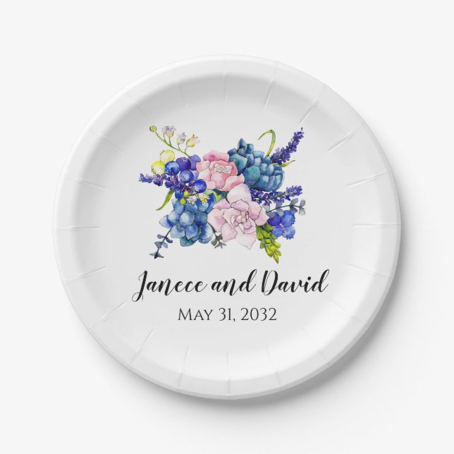 Blue Floral Wedpaper Tellers Garden Blume Pappteller (Vorderseite)