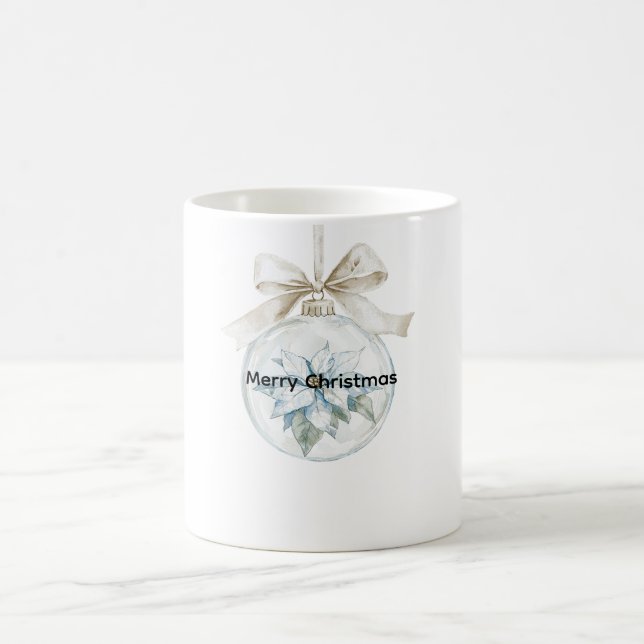 Blue Floral White Bow Weihnachtsschmuck Kaffeetasse (Mittel)