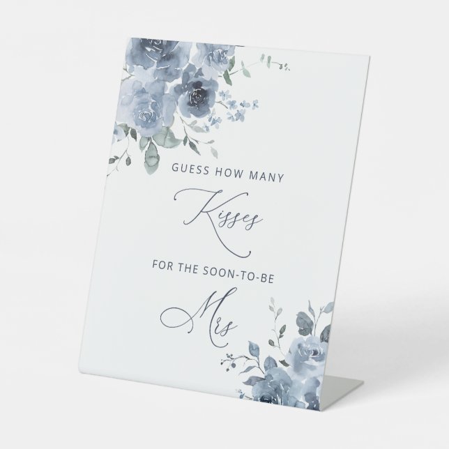 Blue Floral Wie viele Kisses Brautparty Game Sockelschild (Vorderseite)