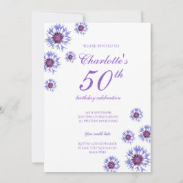 Blue Floral Wildblume 50. Geburtstagsparty Einladung