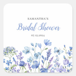 Blue Floral Wildblume Brautparty Quadratischer Aufkleber