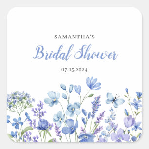 Blue Floral Wildblume Brautparty Quadratischer Aufkleber