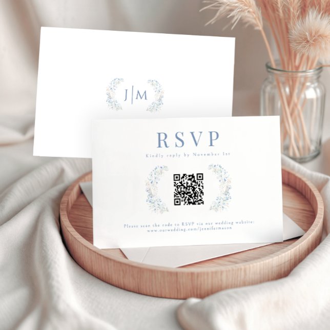 Blue Floral Wildblume Wedding RSVP QR Code Cards Karte (Von Creator hochgeladen)