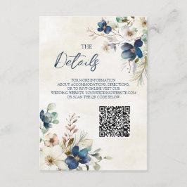 Blue Floral Winter Wedding QR code Details Insert