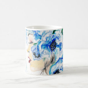 Blue Floral Woman Coffee Tasse