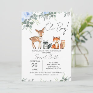 Blue Floral Woodland Baby Dusche Einladung