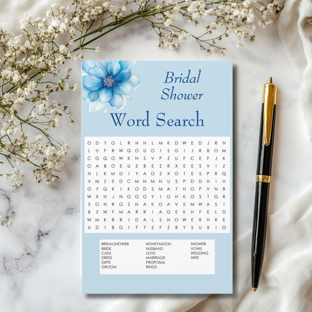 Blue Floral Word Search Brautparty Party Game (Von Creator hochgeladen)