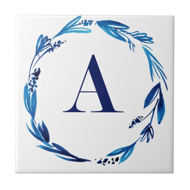 Blue Floral Wreath 'A' Fliese (Vorderseite)