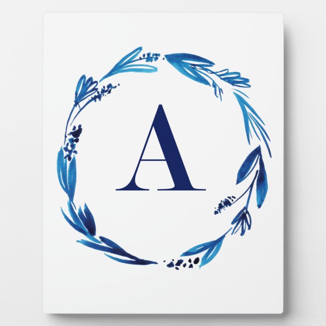 Blue Floral Wreath 'A' Fotoplatte (Vorderseite)