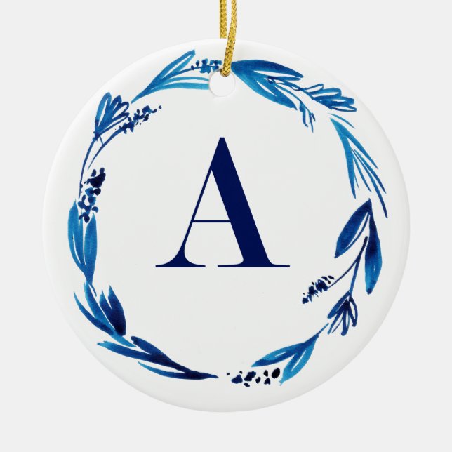 Blue Floral Wreath 'A' Keramikornament (Vorne)