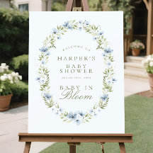 Blue Floral Wreath Baby in Bloom Baby Dusche Schil
