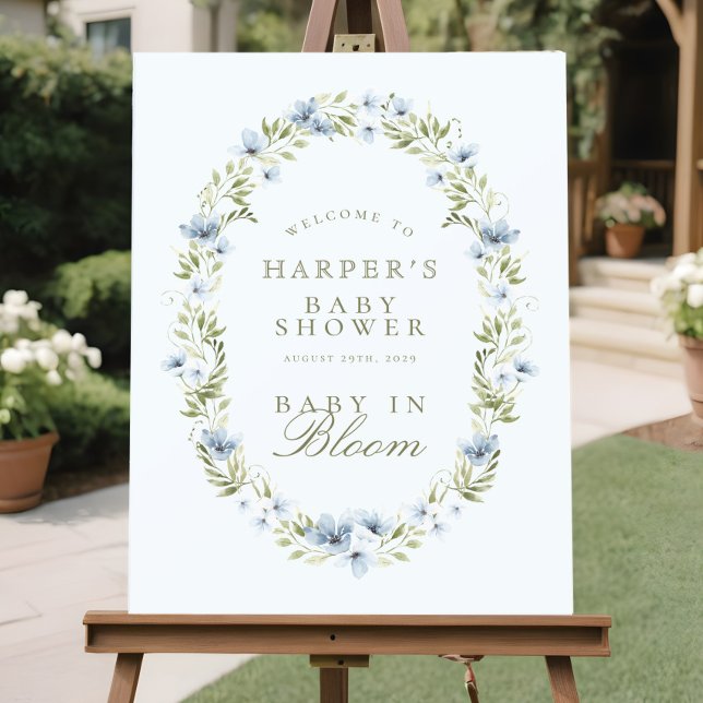 Blue Floral Wreath Baby in Bloom Baby Dusche Schil Poster (Von Creator hochgeladen)