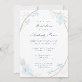 Blue Floral Wreath Brautparty Einladung