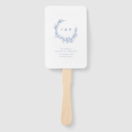 Blue Floral Wreath Monogram Wedding Program Fächer