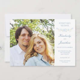 Blue Floral Wreath Save the Date Card