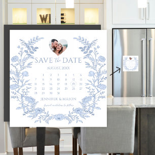 Blue Floral Wreath Save the Date Foto Magnet