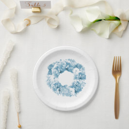 Blue Floral Wreath Wedding Pappteller