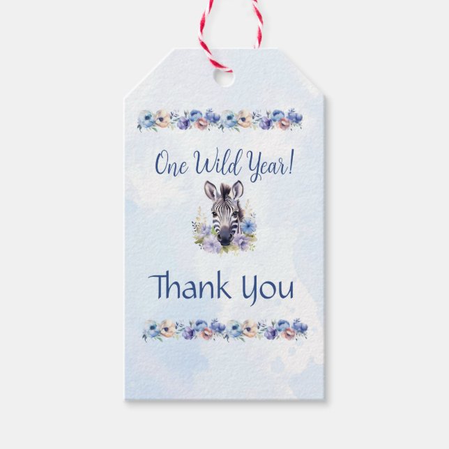 Blue Floral Zebra Birthday Geschenkanhänger (Vorderseite)