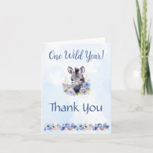 Blue Floral Zebra Carte de remerciements d'anniver
