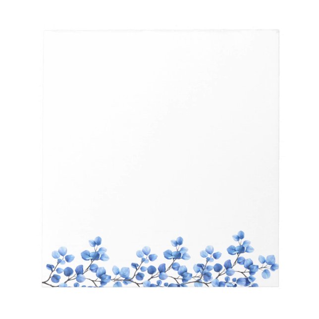 Blue Florals auf Branches Notepad Notizblock (Vorderseite)