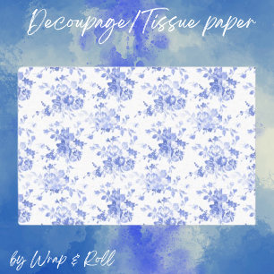 Blue Florals auf White Decoupage Tissue Paper Seidenpapier