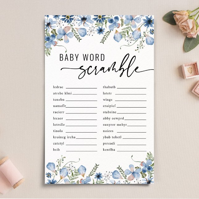 Blue Florals Baby Word Scramble Baby Showspiel (Von Creator hochgeladen)