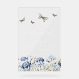 Blue Florals & Butterfys Brautparty Willkommen Acrylschild