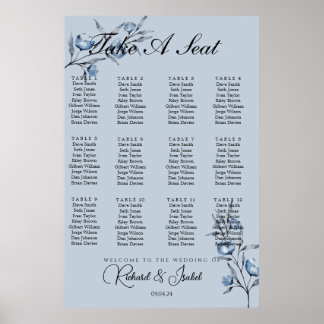 Blue Floris 24 Table Wedding Seating Chart Poster