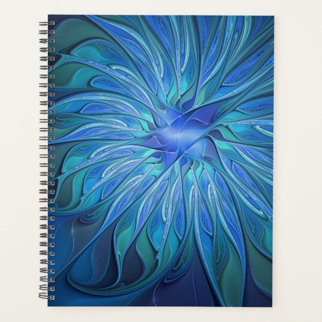 Blue Flower Fantasy Pattern, Abstract Fractal Art Planer (Vorderseite)