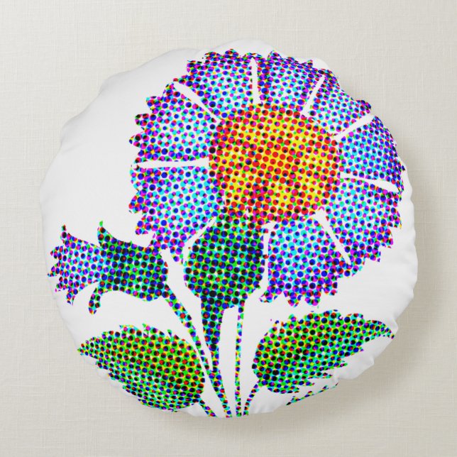 Blue Flower Halftone Fine Art Rundes Kissen (Rückseite)
