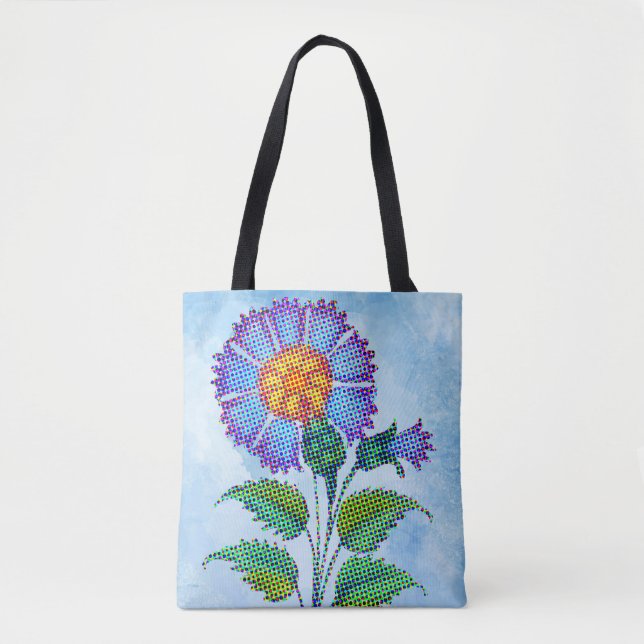 Blue Flower Halftone on Blue Fine Art Tasche (Vorderseite)