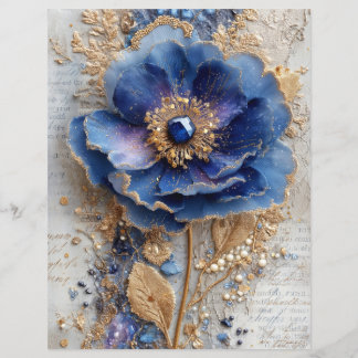Blue Flower Junk Journal Scrapbook Paper