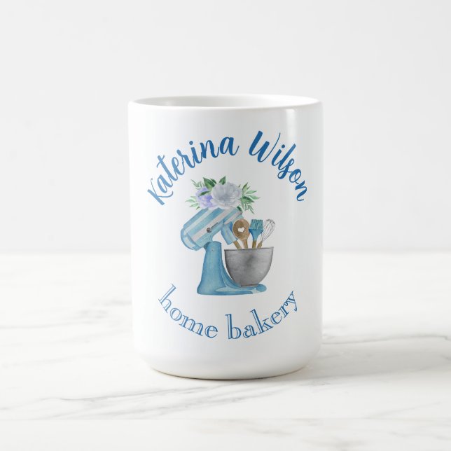  Blue Flower Mixer Small Bakery Logo Brand Kaffeetasse (Mittel)