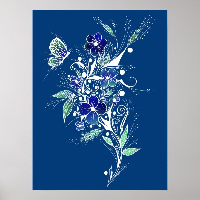 Blue Flower Tattoo Poster (Vorne)